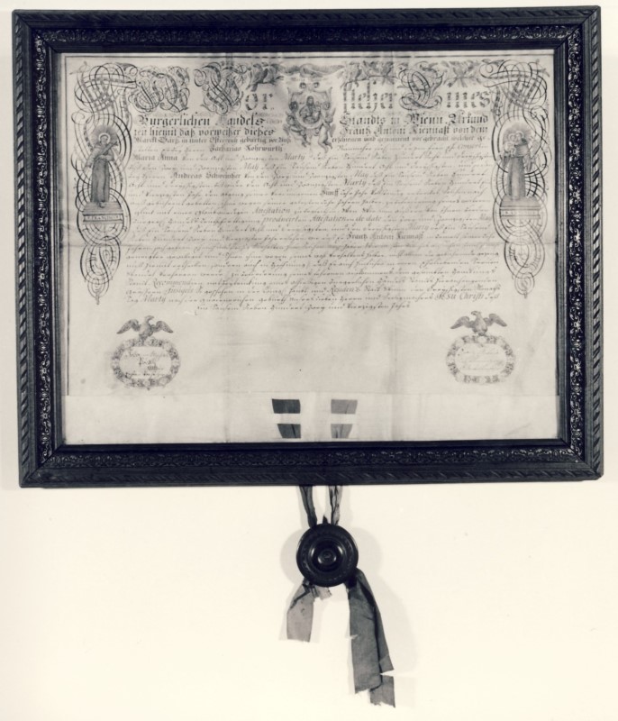 1742  - Aus diesem Lehrbrief wird der „Adler“ als „Kiennast-Wappen“ entnommen.